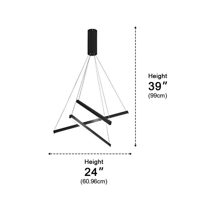 Stepless Dimming LED Chandelier, Modern Black Strip Pendant Light for Living Room/Bedroom/Villa, Adjustable Height