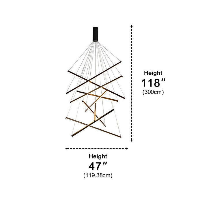 Stepless Dimming LED Chandelier, Modern Black Strip Pendant Light for Living Room/Bedroom/Villa, Adjustable Height