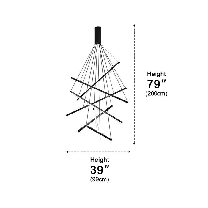 Stepless Dimming LED Chandelier, Modern Black Strip Pendant Light for Living Room/Bedroom/Villa, Adjustable Height