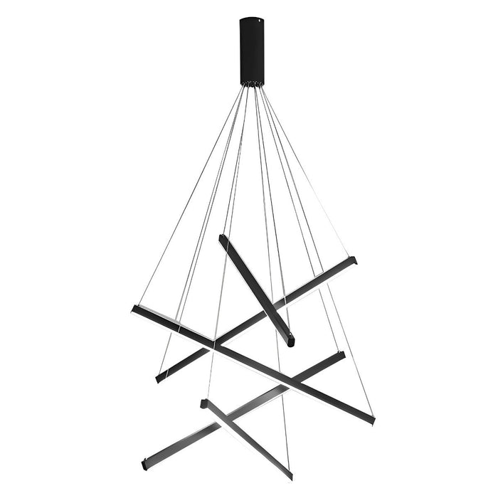 Stepless Dimming LED Chandelier, Modern Black Strip Pendant Light for Living Room/Bedroom/Villa, Adjustable Height