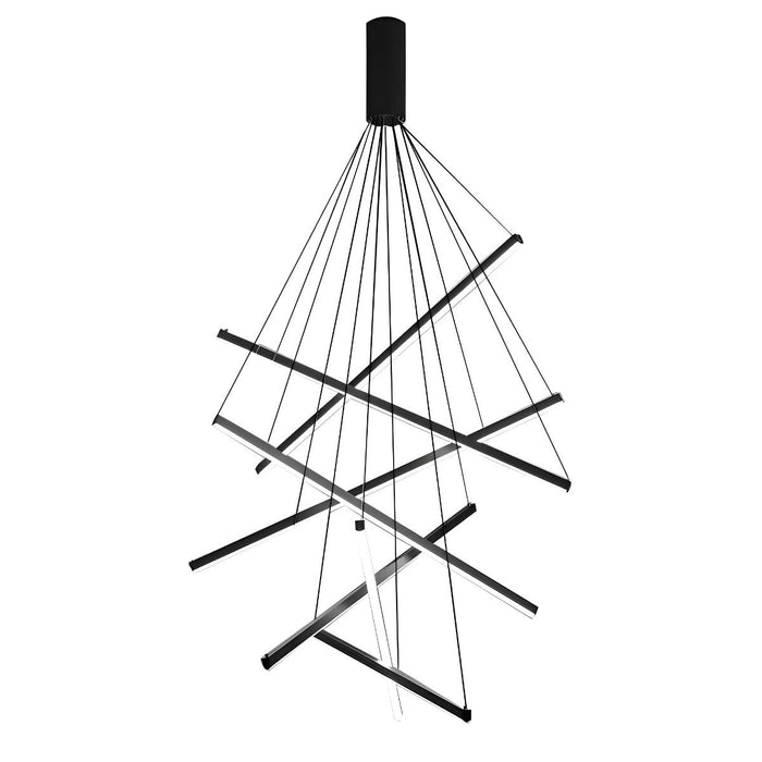 Stepless Dimming LED Chandelier, Modern Black Strip Pendant Light for Living Room/Bedroom/Villa, Adjustable Height