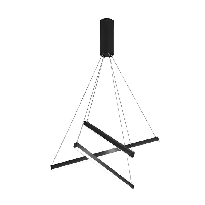 Stepless Dimming LED Chandelier, Modern Black Strip Pendant Light for Living Room/Bedroom/Villa, Adjustable Height