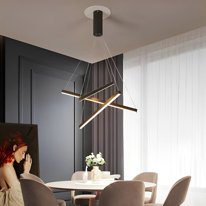 Stepless Dimming LED Chandelier, Modern Black Strip Pendant Light for Living Room/Bedroom/Villa, Adjustable Height
