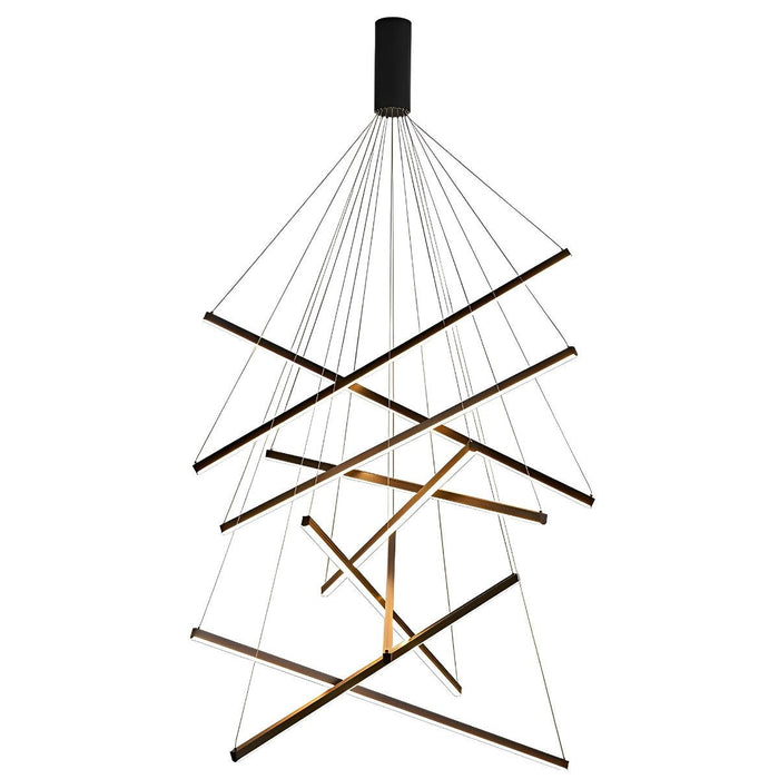 Stepless Dimming LED Chandelier, Modern Black Strip Pendant Light for Living Room/Bedroom/Villa, Adjustable Height