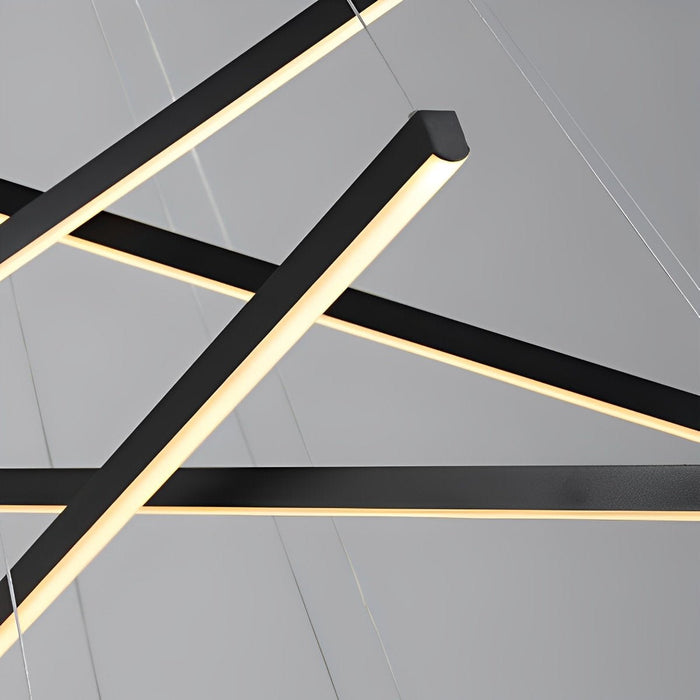Stepless Dimming LED Chandelier, Modern Black Strip Pendant Light for Living Room/Bedroom/Villa, Adjustable Height