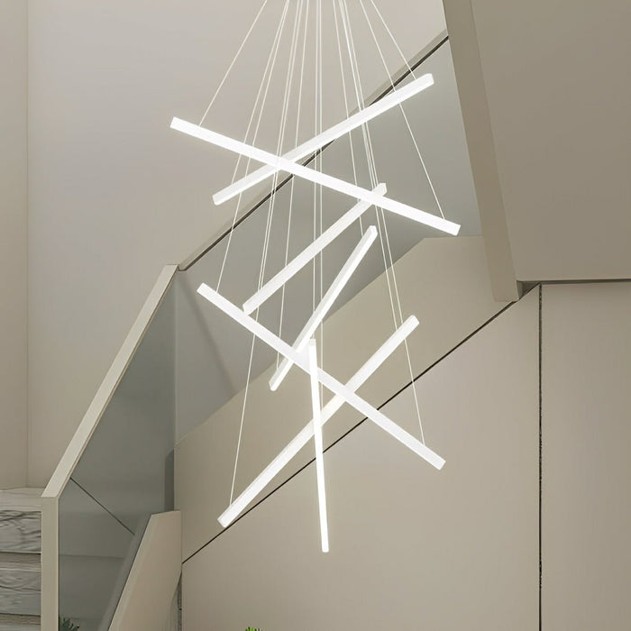 Minimalist Strip Chandelier - Stepless Dimming LED, Modern White Pendant Light, Contemporary Ceiling Fixture
