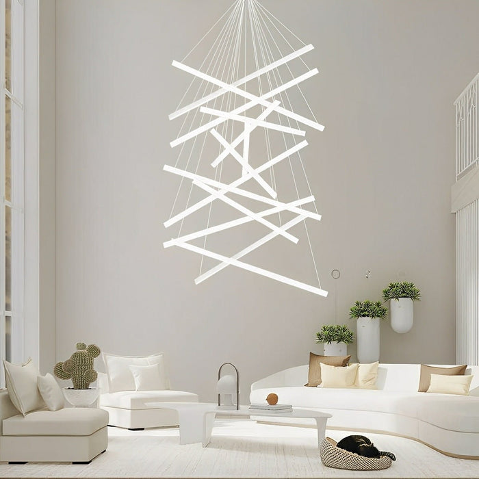 Minimalist Strip Chandelier - Stepless Dimming LED, Modern White Pendant Light, Contemporary Ceiling Fixture