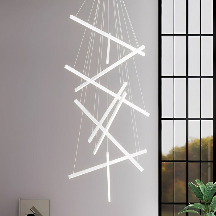 Minimalist Strip Chandelier - Stepless Dimming LED, Modern White Pendant Light, Contemporary Ceiling Fixture