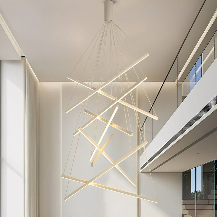 Minimalist Strip Chandelier - Stepless Dimming LED, Modern White Pendant Light, Contemporary Ceiling Fixture