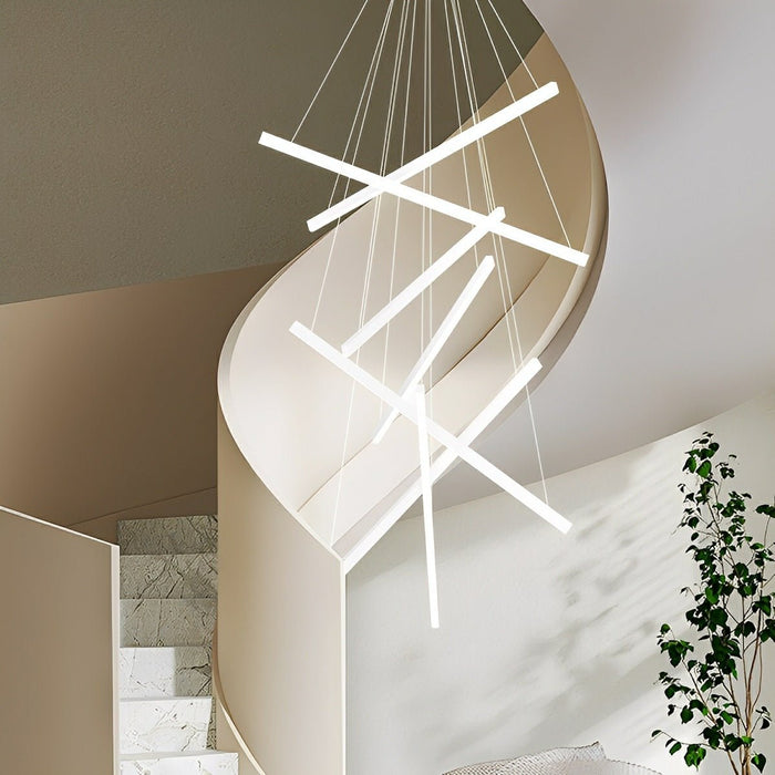 Minimalist Strip Chandelier - Stepless Dimming LED, Modern White Pendant Light, Contemporary Ceiling Fixture