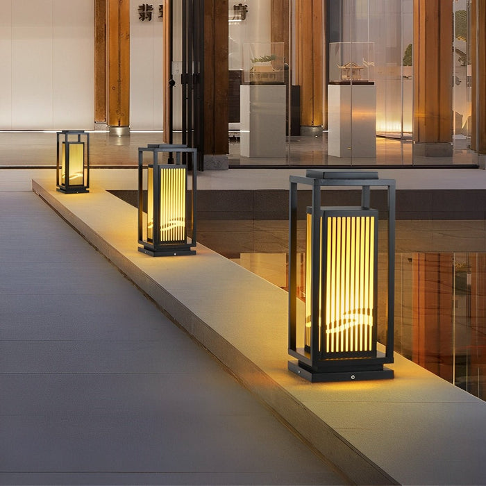 Minimalist Striped LED Post Cap Light - Modern Outdoor Lantern, Landscape Lighting