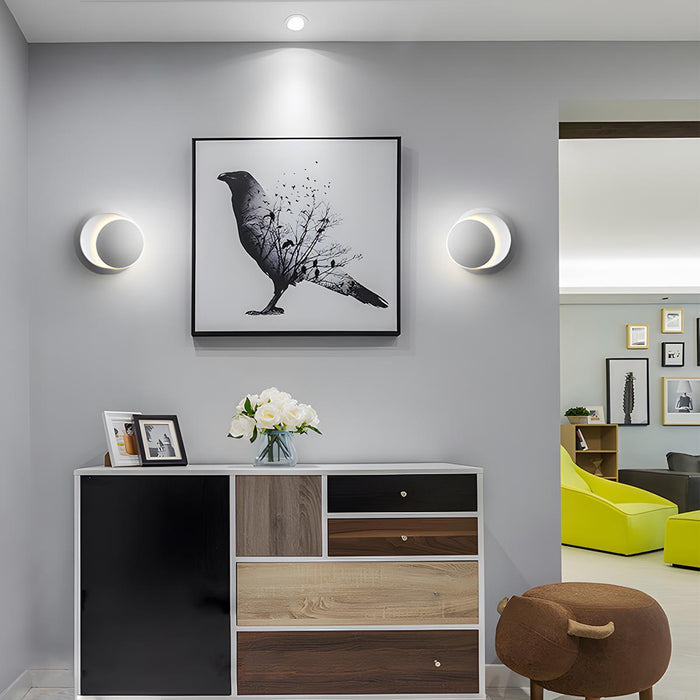 Modern Adjustable Moon Eclipse Creative LED Wall Sconce - Rotatable Disc Design, Dimmable Light, Iron Fixture