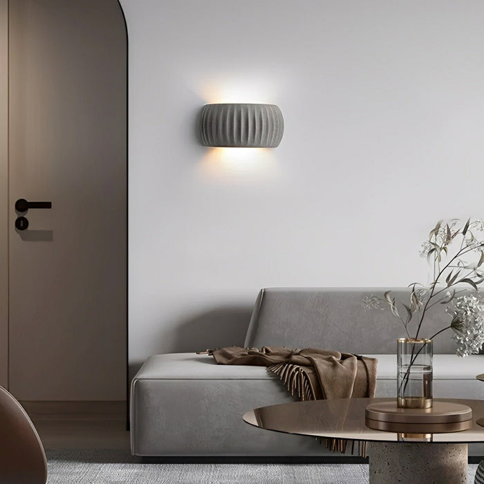 Modern Arc Cement Wall Sconce - Up/Down LED Indoor Light, Architectural Accent