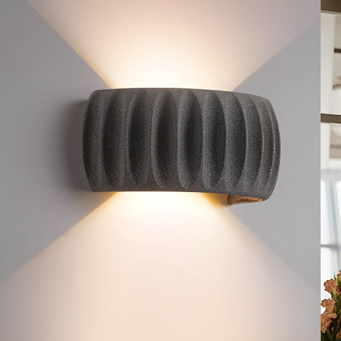 Modern Arc Cement Wall Sconce - Up/Down LED Indoor Light, Architectural Accent