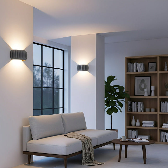 Modern Arc Cement Wall Sconce - Up/Down LED Indoor Light, Architectural Accent
