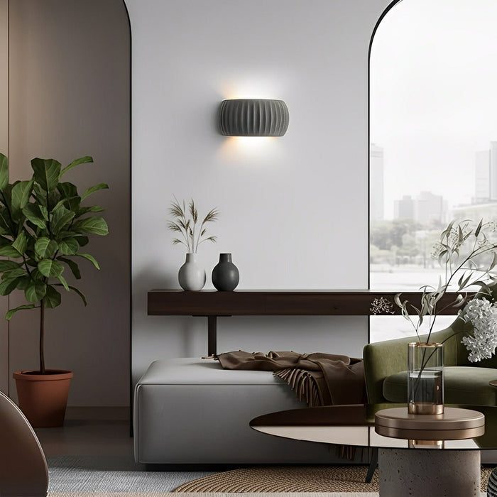 Modern Arc Cement Wall Sconce - Up/Down LED Indoor Light, Architectural Accent