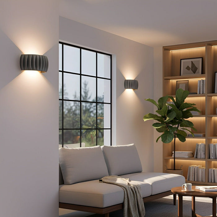 Modern Arc Cement Wall Sconce - Up/Down LED Indoor Light, Architectural Accent