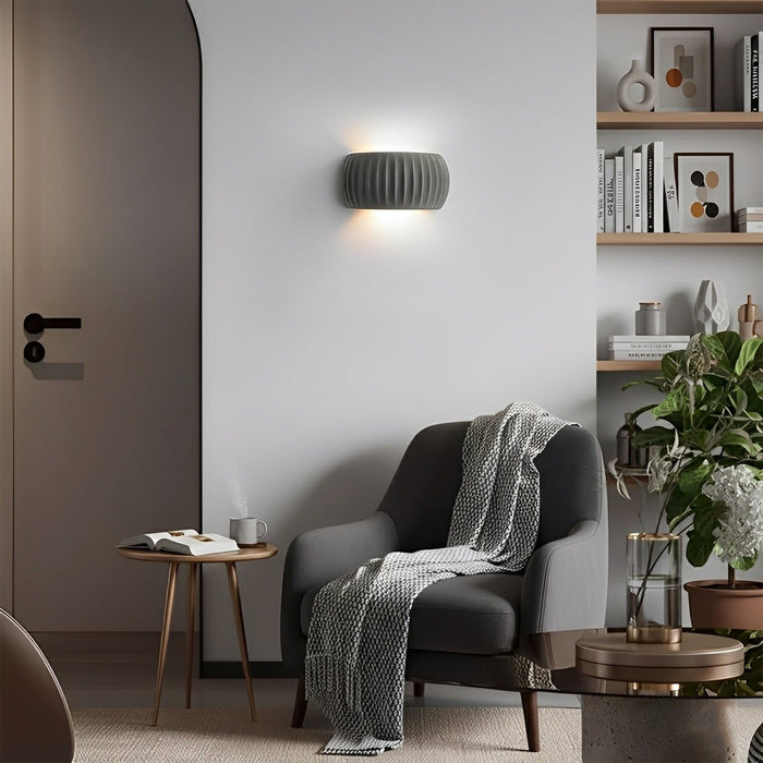 Modern Arc Cement Wall Sconce - Up/Down LED Indoor Light, Architectural Accent