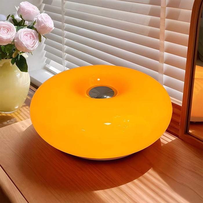 Modern Bauhaus Donut LED Desk Lamp - Creative Glass Shade, Adjustable Light, USB Charging Base - Indoor Table Lighting