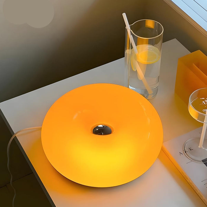 Modern Bauhaus Donut LED Desk Lamp - Creative Glass Shade, Adjustable Light, USB Charging Base - Indoor Table Lighting