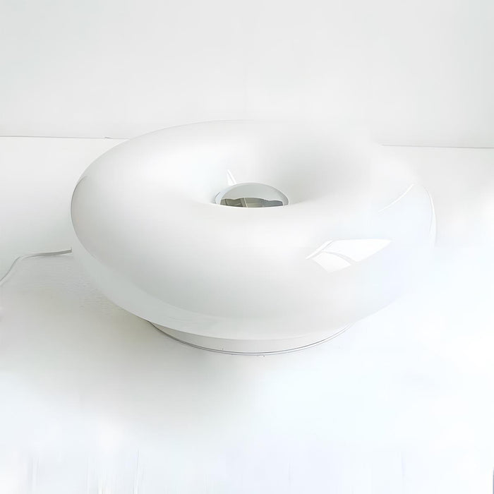 Modern Bauhaus Donut LED Desk Lamp - Creative Glass Shade, Adjustable Light, USB Charging Base - Indoor Table Lighting