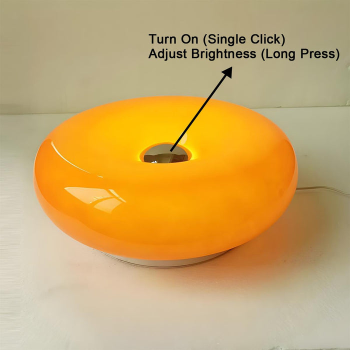 Modern Bauhaus Donut LED Desk Lamp - Creative Glass Shade, Adjustable Light, USB Charging Base - Indoor Table Lighting