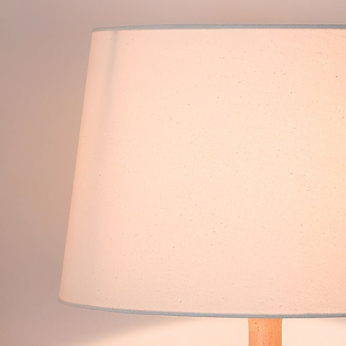 Beech Wood LED Floor Lamp, Fabric Drum Shade, Adjustable Brightness for Living Room/Bedroom/Office