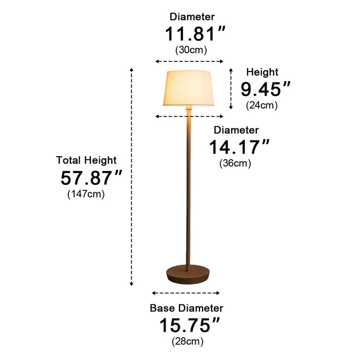 Beech Wood LED Floor Lamp, Fabric Drum Shade, Adjustable Brightness for Living Room/Bedroom/Office