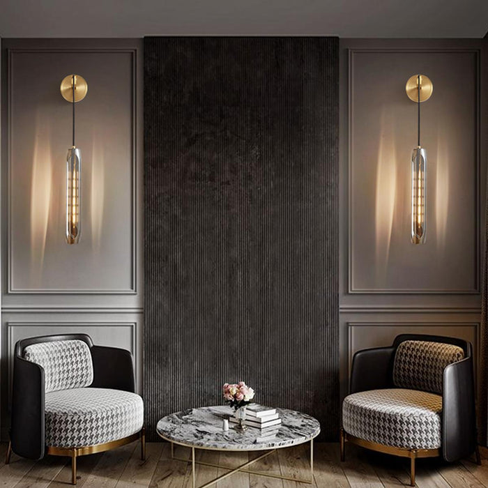 Crystal Modern Wall Sconce, Bedroom Accent Lighting, Brass LED 3000K