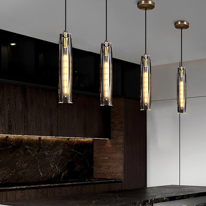 Luxury K9 Crystal Pendant Light, Modern Brass LED Chandelier for Dining Room/Kitchen/Bedroom, Adjustable Hanging Lamp
