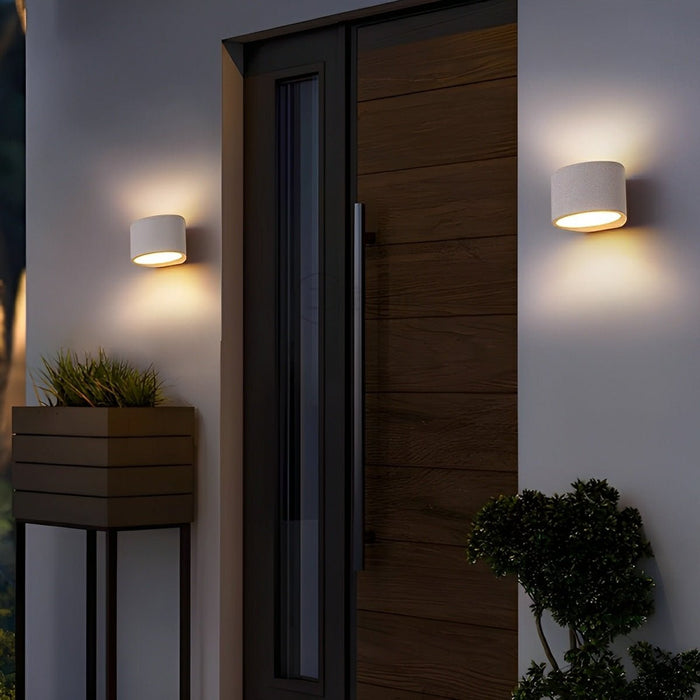Modern Cement Oval LED Wall Sconce, Up/Down Lighting, 3-Color Temp for Indoor/Bedroom/Living Room