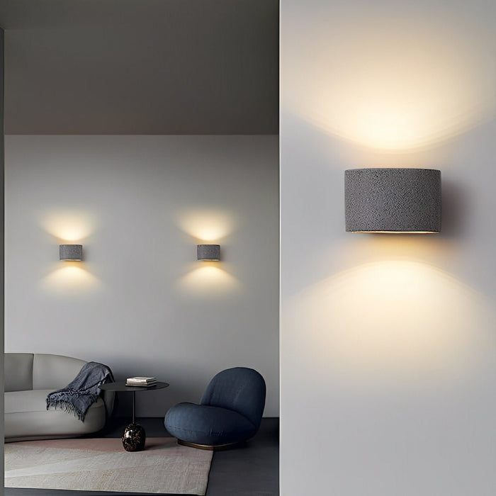 Modern Cement Oval LED Wall Sconce, Up/Down Lighting, 3-Color Temp for Indoor/Bedroom/Living Room
