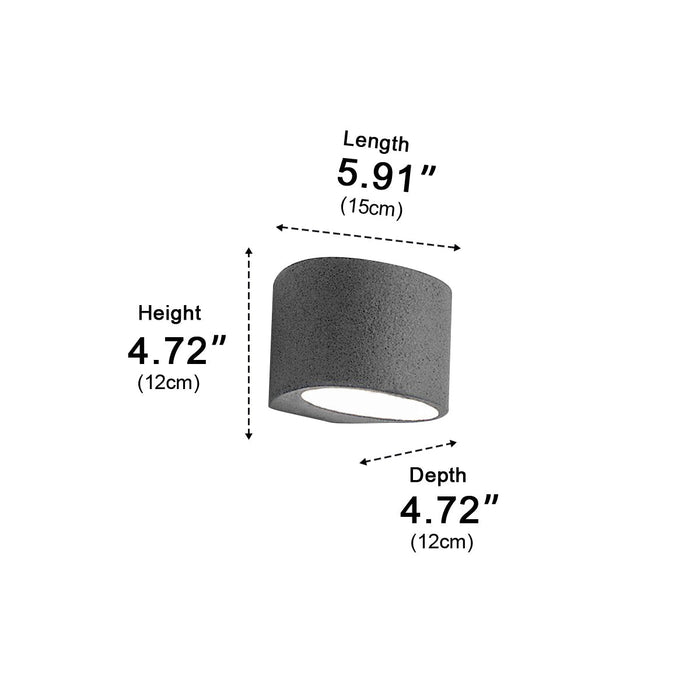 Modern Cement Oval LED Wall Sconce, Up/Down Lighting, 3-Color Temp for Indoor/Bedroom/Living Room