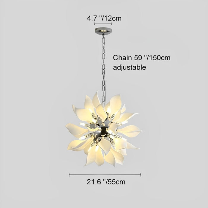Modern Ceramic Flower Chandelier, Art Petal Pendant Light for Living Room/Dining Room, Adjustable Height, 3 Color Modes