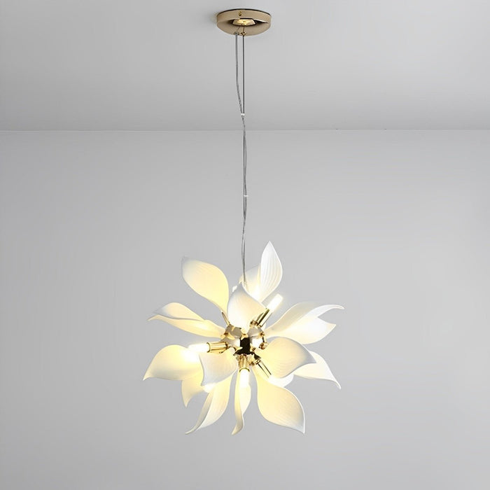 Modern Ceramic Flower Chandelier, Art Petal Pendant Light for Living Room/Dining Room, Adjustable Height, 3 Color Modes