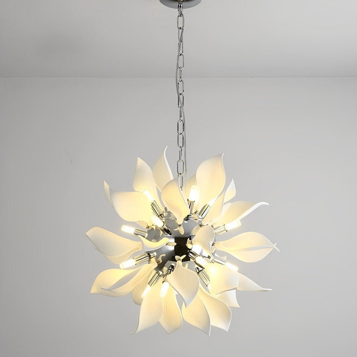 Modern Ceramic Flower Chandelier, Art Petal Pendant Light for Living Room/Dining Room, Adjustable Height, 3 Color Modes