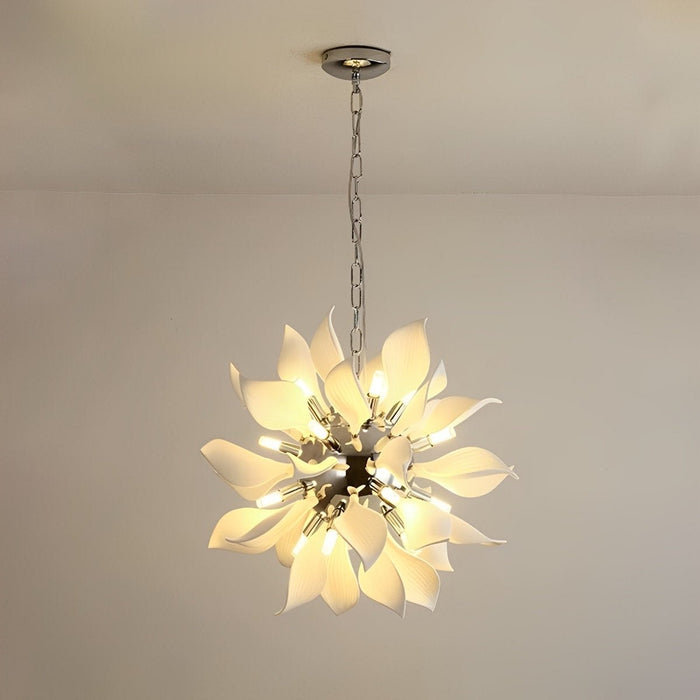 Modern Ceramic Flower Chandelier, Art Petal Pendant Light for Living Room/Dining Room, Adjustable Height, 3 Color Modes