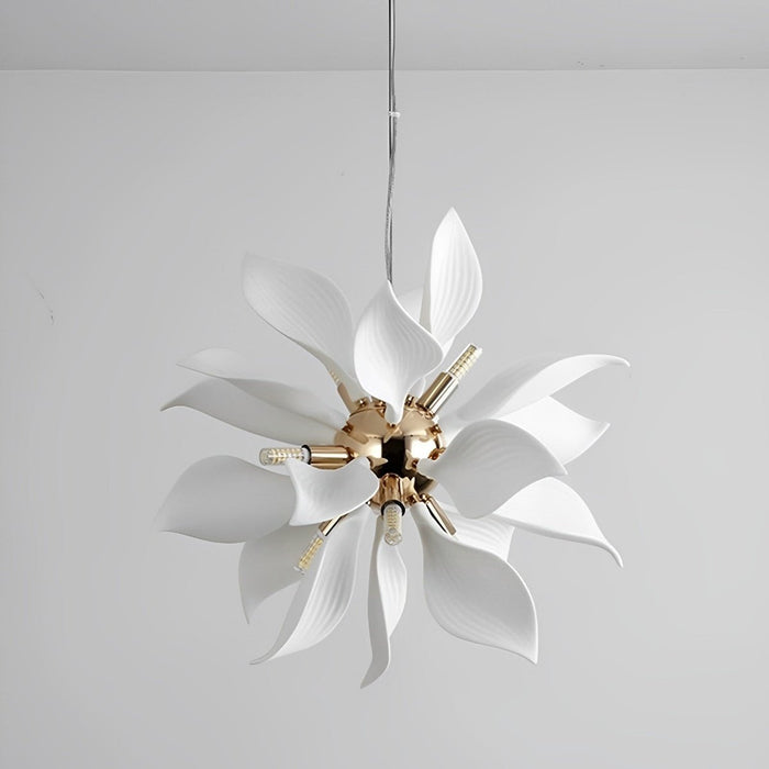 Modern Ceramic Flower Chandelier, Art Petal Pendant Light for Living Room/Dining Room, Adjustable Height, 3 Color Modes