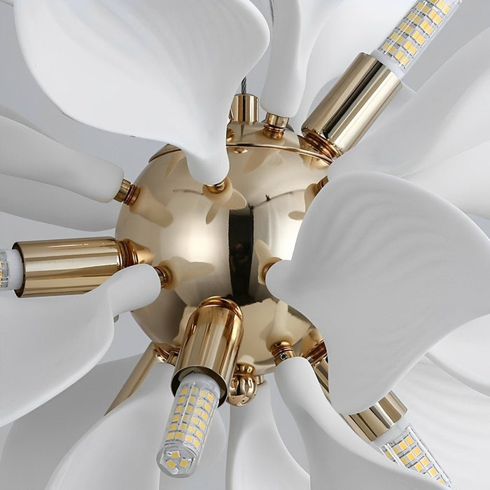 Modern Ceramic Flower Chandelier, Art Petal Pendant Light for Living Room/Dining Room, Adjustable Height, 3 Color Modes