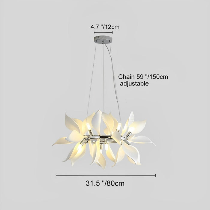 Modern Ceramic Flower Chandelier, Art Petal Pendant Light for Living Room/Dining Room, Adjustable Height, 3 Color Modes