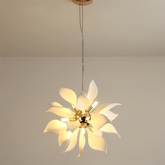 Modern Ceramic Flower Chandelier, Art Petal Pendant Light for Living Room/Dining Room, Adjustable Height, 3 Color Modes