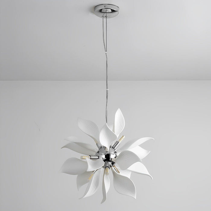 Modern Ceramic Flower Chandelier, Art Petal Pendant Light for Living Room/Dining Room, Adjustable Height, 3 Color Modes