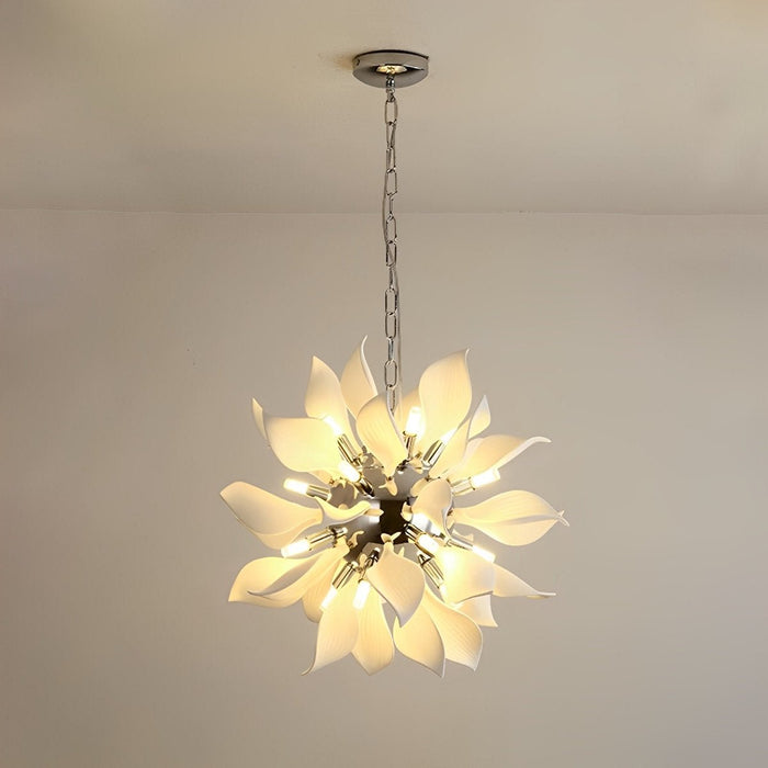 Modern Ceramic Flower Chandelier, Art Petal Pendant Light for Living Room/Dining Room, Adjustable Height, 3 Color Modes