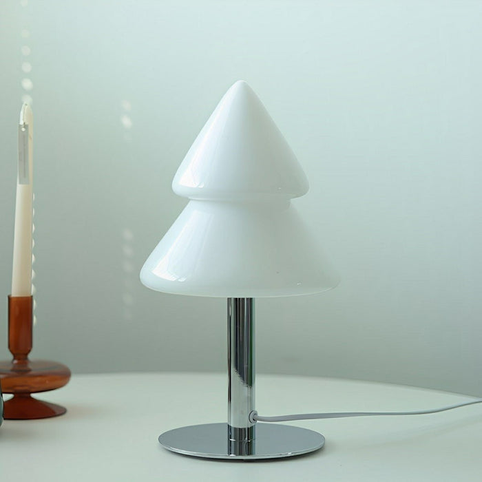 Modern Glass Christmas Tree LED Table Lamp, Dimmable 3 Color Modes, Plug-in/USB Night Light for Bedroom/Living Room
