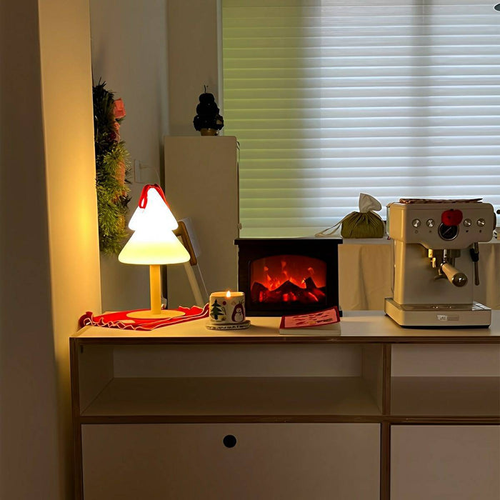 Modern Glass Christmas Tree LED Table Lamp, Dimmable 3 Color Modes, Plug-in/USB Night Light for Bedroom/Living Room