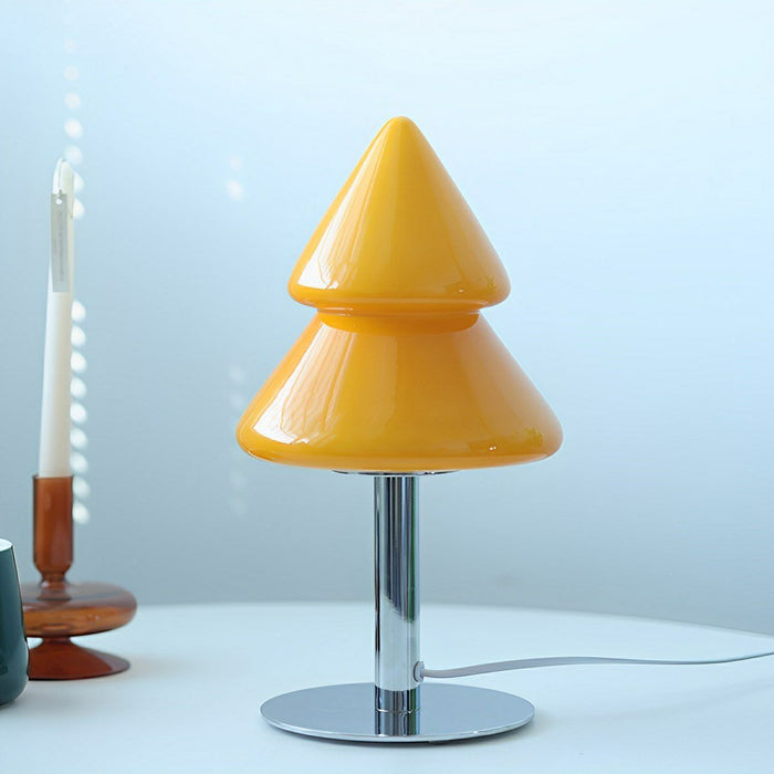 Modern Glass Christmas Tree LED Table Lamp, Dimmable 3 Color Modes, Plug-in/USB Night Light for Bedroom/Living Room