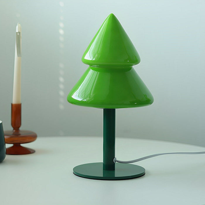 Modern Glass Christmas Tree LED Table Lamp, Dimmable 3 Color Modes, Plug-in/USB Night Light for Bedroom/Living Room