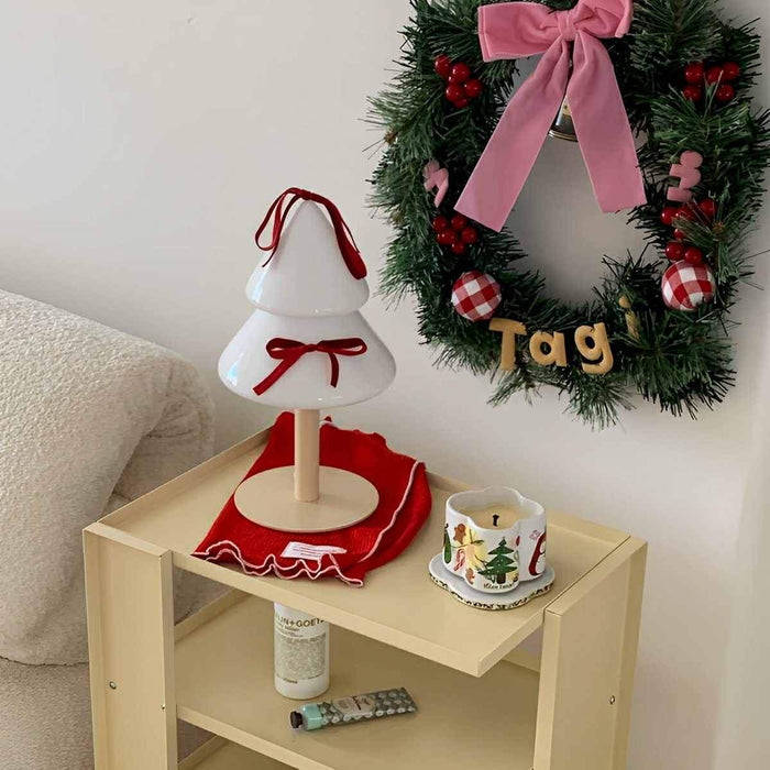 Modern Glass Christmas Tree LED Table Lamp, Dimmable 3 Color Modes, Plug-in/USB Night Light for Bedroom/Living Room