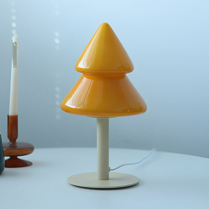 Modern Glass Christmas Tree LED Table Lamp, Dimmable 3 Color Modes, Plug-in/USB Night Light for Bedroom/Living Room