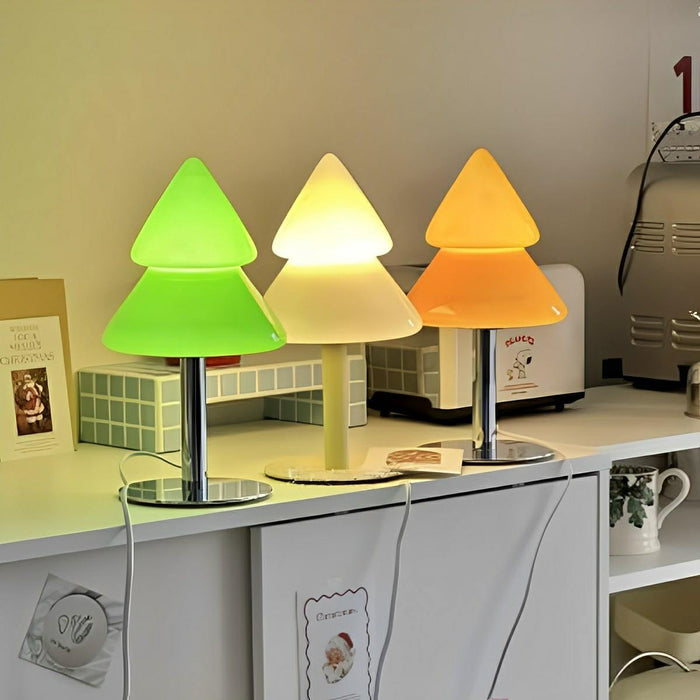 Modern Glass Christmas Tree LED Table Lamp, Dimmable 3 Color Modes, Plug-in/USB Night Light for Bedroom/Living Room